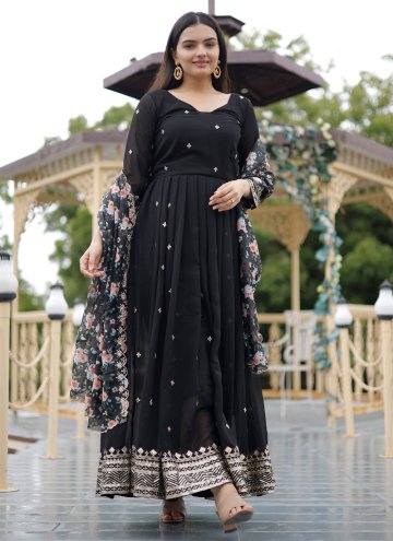 Black Faux Georgette Embroidered Designer Gown for Ceremonial