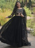 Black Faux Georgette Embroidered Gown - 1