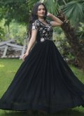 Black Faux Georgette Embroidered Readymade Designer Gown - 1