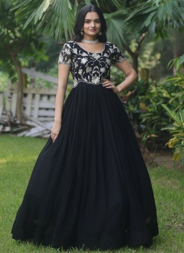 Black Faux Georgette Embroidered Readymade Designer Gown