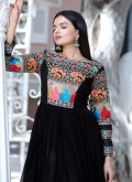 Black Faux Georgette Embroidered Readymade Designer Gown for Casual - 1