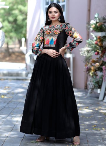 Black Faux Georgette Embroidered Readymade Designer Gown for Casual