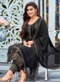 Black Faux Georgette Embroidered Salwar Suit for Engagement - 1