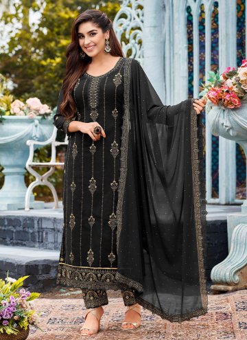 Black Faux Georgette Embroidered Salwar Suit for E