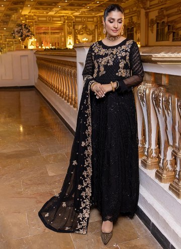 Black Faux Georgette Embroidered Trendy Salwar Sui