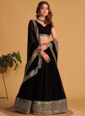 Black Georgette Embroidered A Line Lehenga Choli for Ceremonial - 3