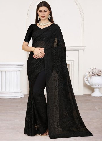 Black Georgette Embroidered Contemporary Saree for Ceremonial