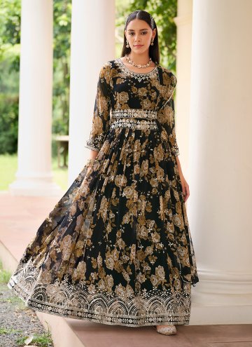 Black Georgette Embroidered Designer Salwar Kameez for Engagement
