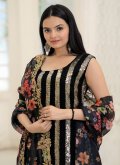 Black Georgette Embroidered Palazzo Suit - 1