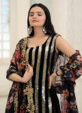Black Georgette Embroidered Palazzo Suit - 2