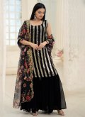 Black Georgette Embroidered Palazzo Suit - 3