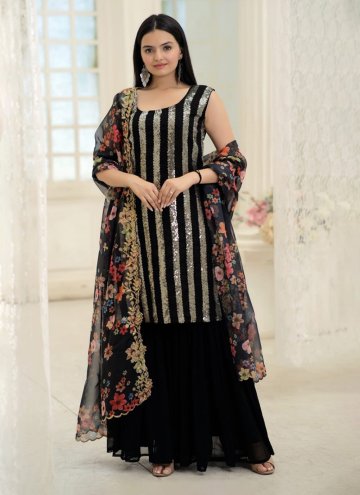 Black Georgette Embroidered Palazzo Suit