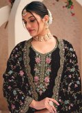 Black Georgette Embroidered Pant Style Suit for Ceremonial - 1
