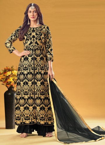Black Georgette Embroidered Salwar Suit for Ceremo