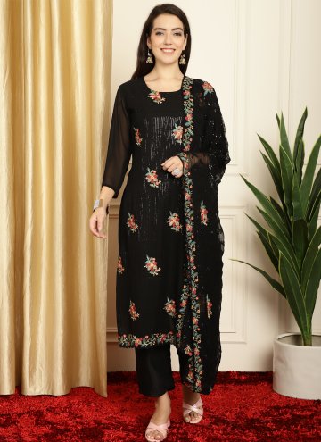 Black Georgette Embroidered Salwar Suit for Festiv