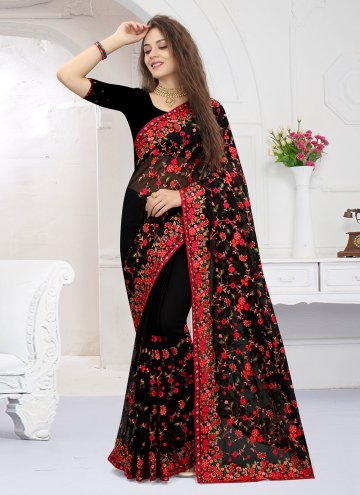 Black Georgette Embroidered Traditional Saree for 