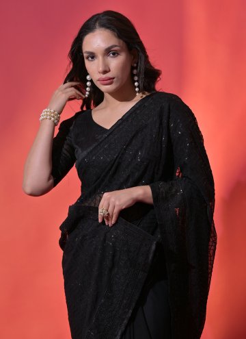Black Georgette Embroidered Trendy Saree
