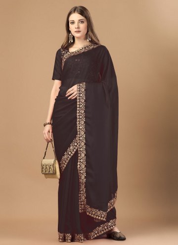 Black Georgette Embroidered Trendy Saree for Ceremonial