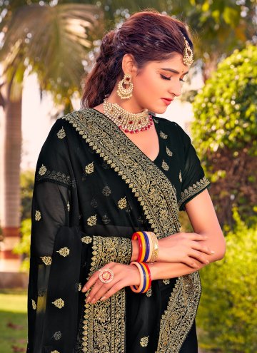 Black Georgette Embroidered Trendy Saree for Mehndi