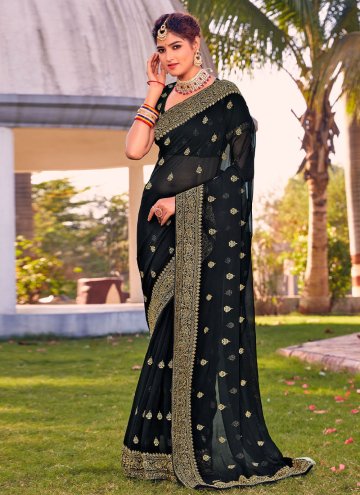 Black Georgette Embroidered Trendy Saree for Mehnd