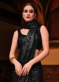 Black Georgette Sequins Work Contemporary Saree for Engagement - 1