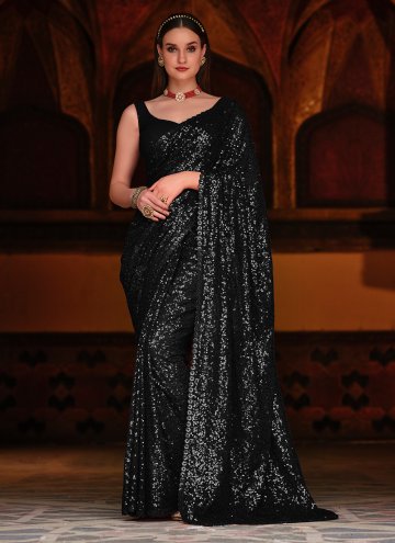 Black Georgette Sequins Work Contemporary Saree for Engagement