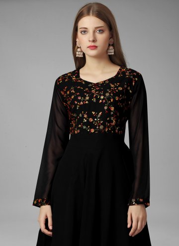 Black Gown in Georgette with Embroidered
