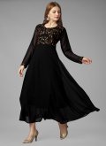 Black Gown in Georgette with Embroidered - 3