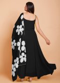 Black Gown in Organza with Plain Work - 1