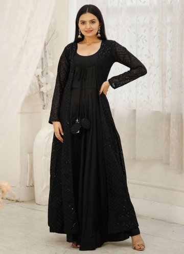 Black Gown in Rayon with Embroidered