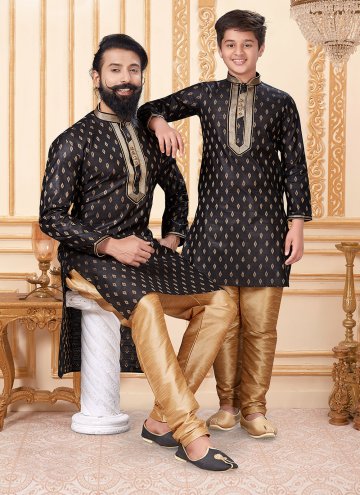 Black Jacquard Silk Booti Work Kurta Pyjama for Engagement