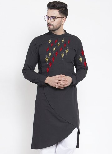 Black Kurta in Cotton  with Embroidered
