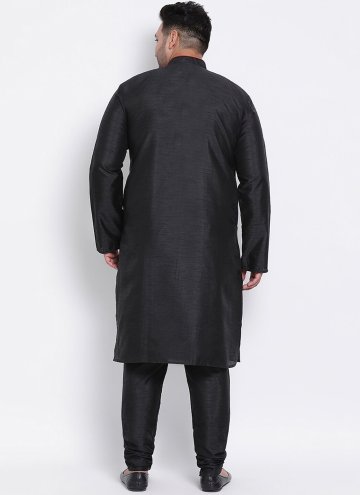 Black Kurta Pyjama in Art Dupion Silk with Plain Work