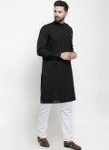 Black Kurta Pyjama in Cotton  with Plain Work - 1