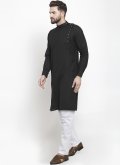 Black Kurta Pyjama in Cotton  with Plain Work - 2