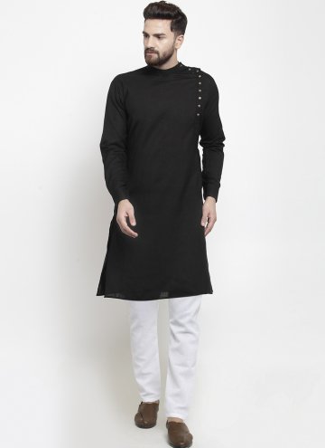 Black Kurta Pyjama in Cotton  with Plain Work