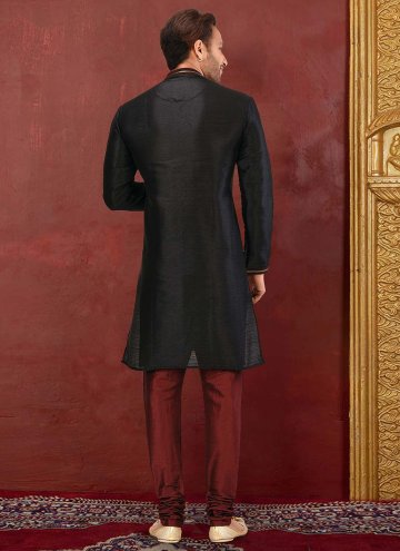 Black Kurta Pyjama in Malbari Silk with Zardoshi Work