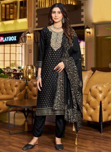 Black Pant Style Suit in Rayon with Embroidered