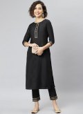 Black Poly Silk Plain Work Salwar Suit - 1