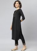 Black Poly Silk Plain Work Salwar Suit - 2