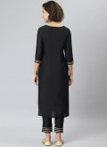 Black Poly Silk Plain Work Salwar Suit - 3