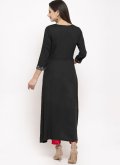 Black Rayon Embroidered Casual Kurti for Festival - 1