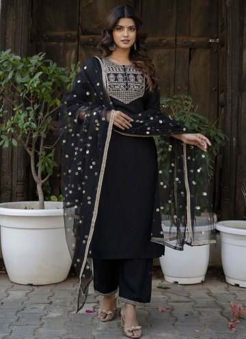 Black Rayon Embroidered Trendy Salwar Kameez for Ceremonial
