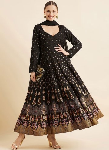 Black Rayon Printed Gown for Ceremonial
