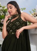 Black Readymade Anarkali Salwar Suit in Georgette with Embroidered - 1