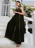 Black Readymade Anarkali Salwar Suit in Georgette with Embroidered - 2