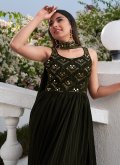 Black Readymade Anarkali Salwar Suit in Georgette with Embroidered - 3