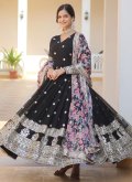 Black Readymade Designer Gown in Faux Georgette with Embroidered - 2
