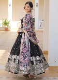 Black Readymade Designer Gown in Faux Georgette with Embroidered - 3
