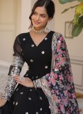 Black Readymade Designer Gown in Faux Georgette with Embroidered - 4